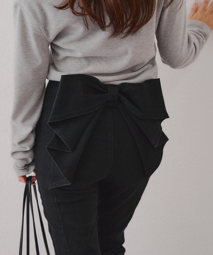 ナイスクラップ NICE CLAUP 【後ろ姿まで可愛い】リボンデニムフレアパンツ （BL） BL