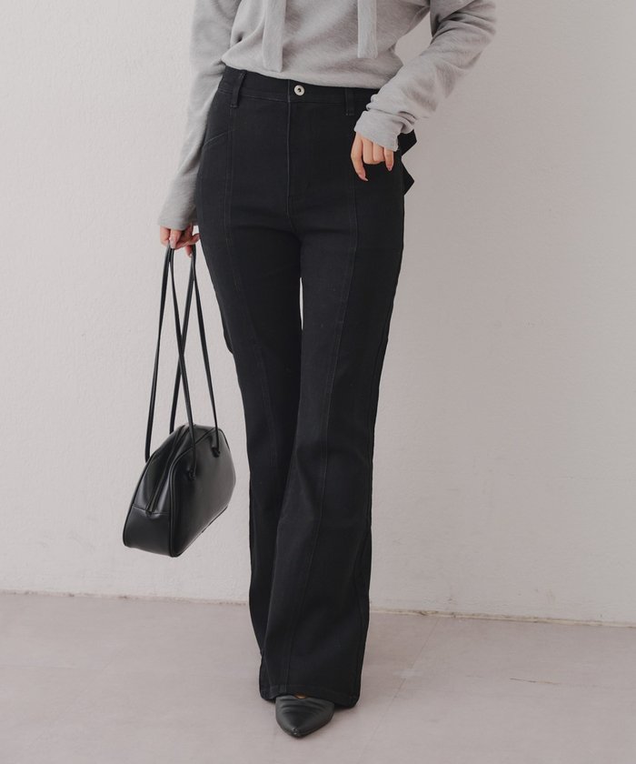 ナイスクラップ NICE CLAUP 【後ろ姿まで可愛い】リボンデニムフレアパンツ （BL） BL