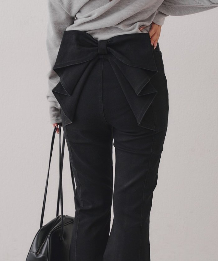 ナイスクラップ NICE CLAUP 【後ろ姿まで可愛い】リボンデニムフレアパンツ （BL） BL