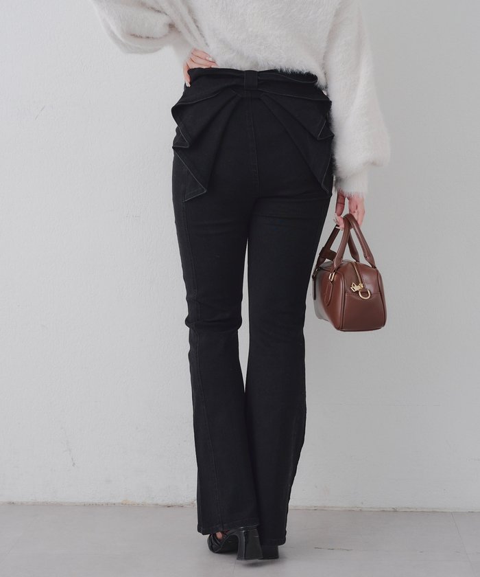 ナイスクラップ NICE CLAUP 【後ろ姿まで可愛い】リボンデニムフレアパンツ （BL） BL