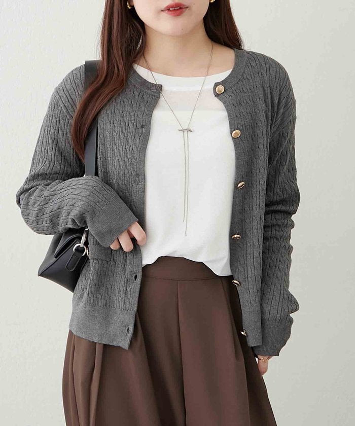 ナイスクラップ NICE CLAUP 7色展開！カラバリ豊富！ケーブル金釦カーディガン （CGY） CGY