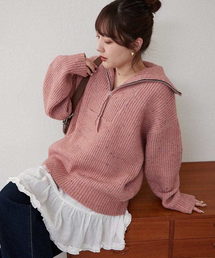 ナイスクラップ NICE CLAUP ネップ入りハーフジップニット （PK） PK