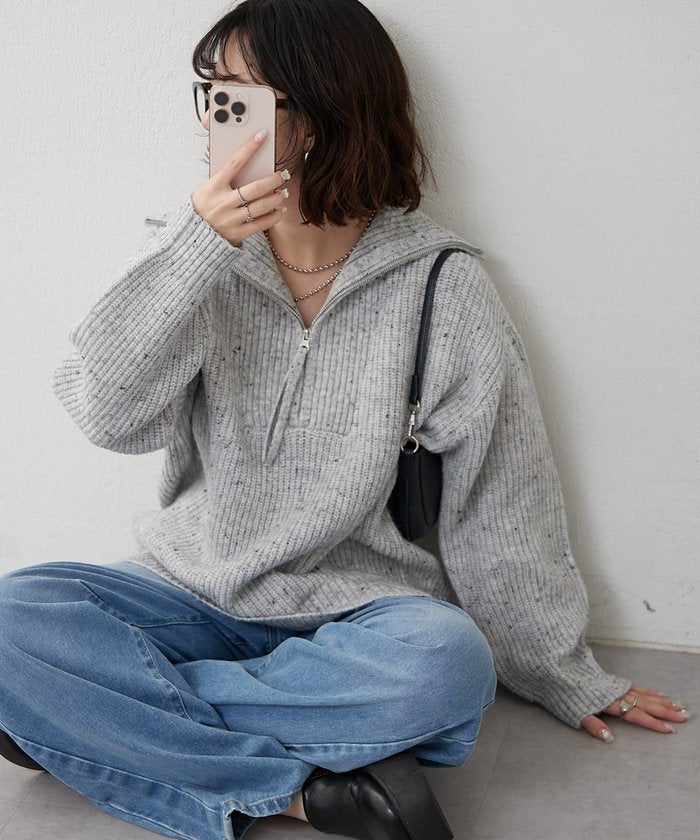 ナイスクラップ NICE CLAUP ネップ入りハーフジップニット （PK） PK