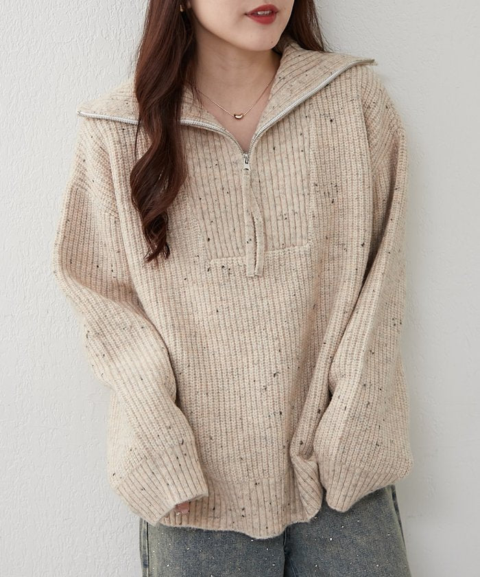 ナイスクラップ NICE CLAUP ネップ入りハーフジップニット （PK） PK