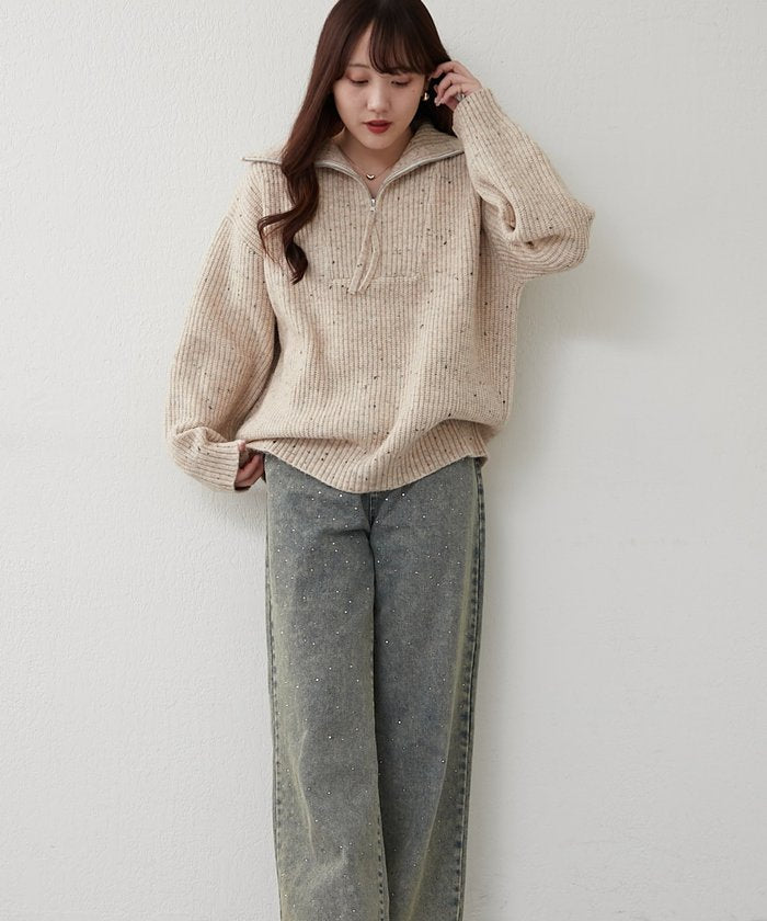 ナイスクラップ NICE CLAUP ネップ入りハーフジップニット （PK） PK