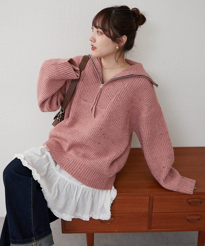 ナイスクラップ NICE CLAUP ネップ入りハーフジップニット （PK） PK