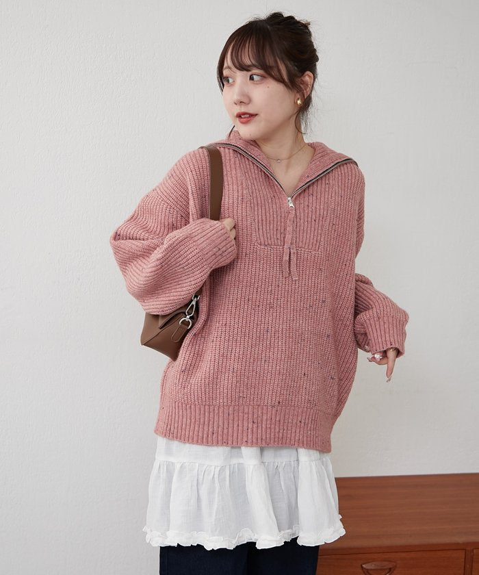 ナイスクラップ NICE CLAUP ネップ入りハーフジップニット （PK） PK