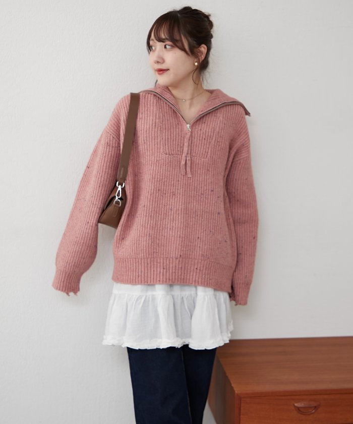 ナイスクラップ NICE CLAUP ネップ入りハーフジップニット （PK） PK