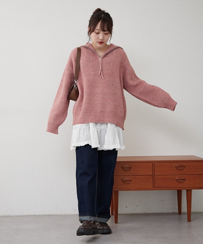 ナイスクラップ NICE CLAUP ネップ入りハーフジップニット （PK） PK