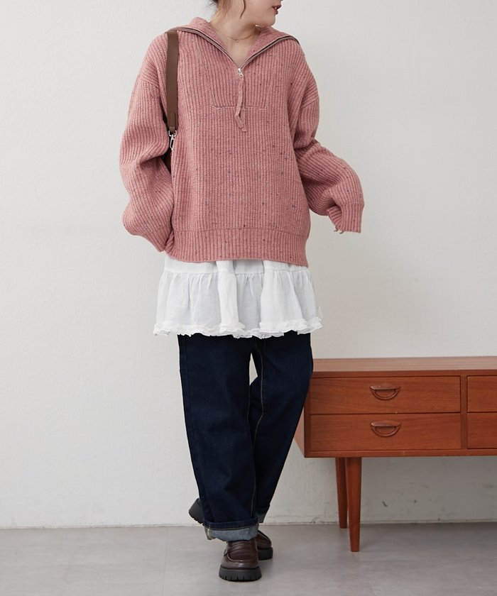 ナイスクラップ NICE CLAUP ネップ入りハーフジップニット （PK） PK