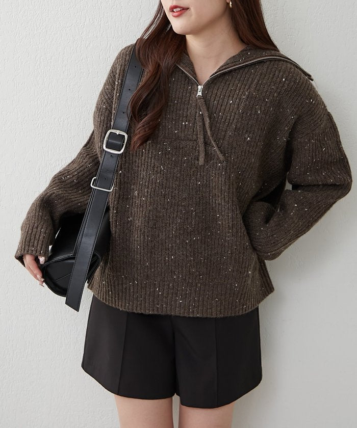 ナイスクラップ NICE CLAUP ネップ入りハーフジップニット （BR） BR