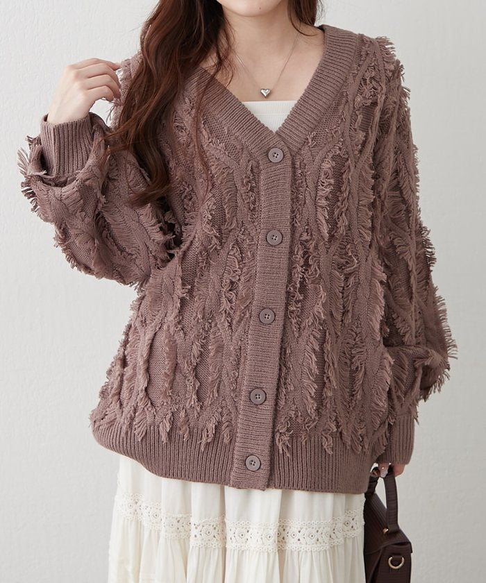 ナイスクラップ NICE CLAUP 【NAO】フリンジVネックカーディガン （MOC） MOC