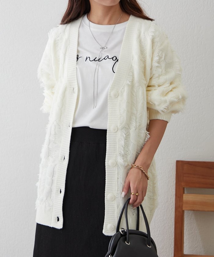 ナイスクラップ NICE CLAUP 【NAO】フリンジVネックカーディガン （MOC） MOC