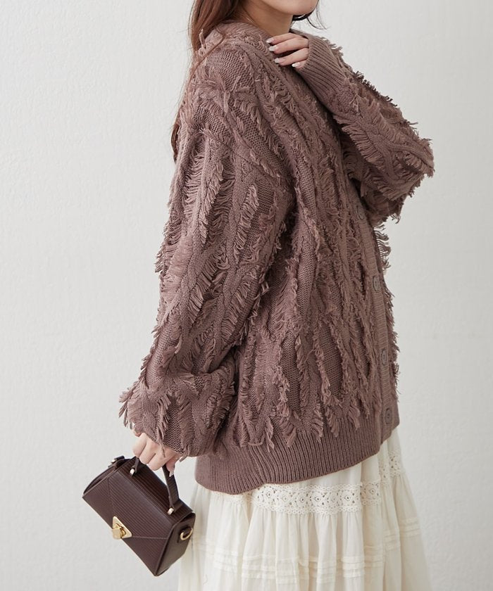 ナイスクラップ NICE CLAUP 【NAO】フリンジVネックカーディガン （MOC） MOC