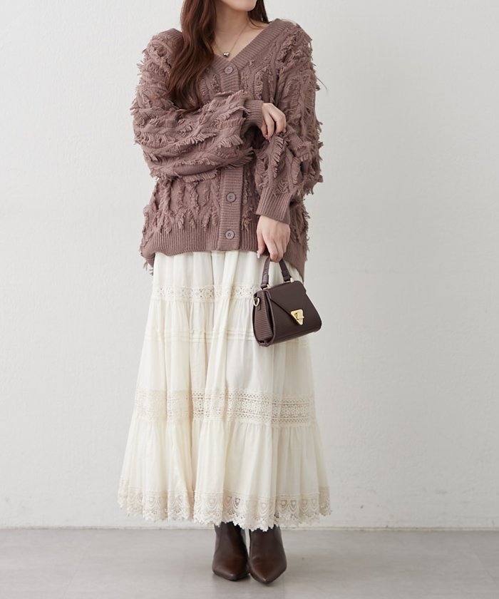 ナイスクラップ NICE CLAUP 【NAO】フリンジVネックカーディガン （MOC） MOC