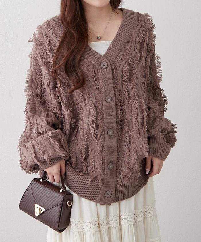 ナイスクラップ NICE CLAUP 【NAO】フリンジVネックカーディガン （IVY） IVY