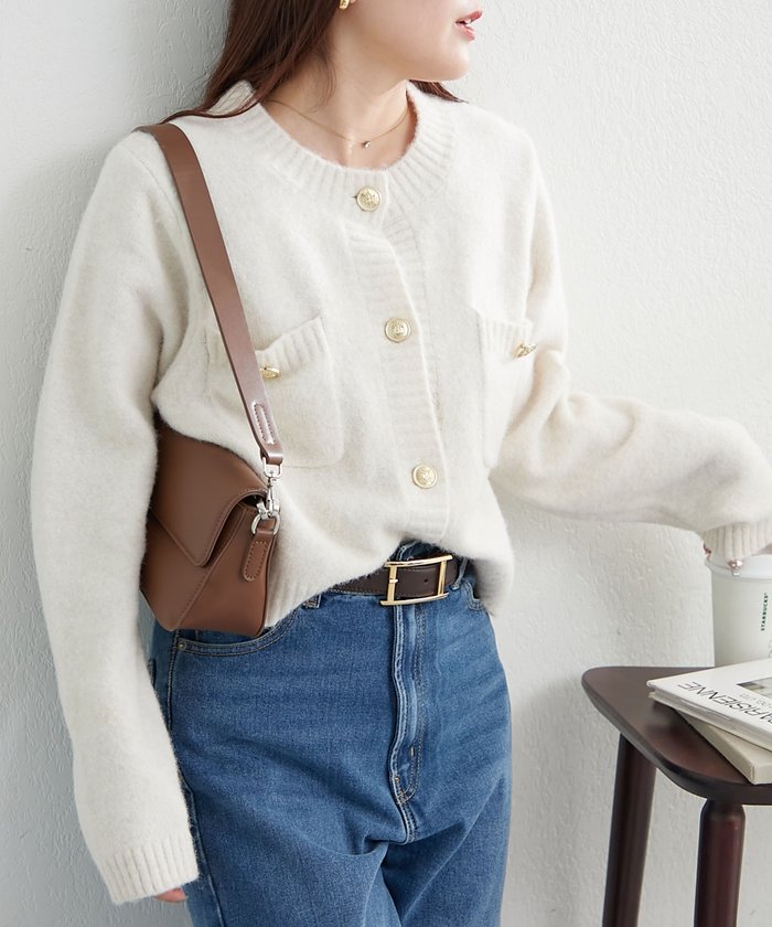 ナイスクラップ NICE CLAUP 【WEB先行予約】ポケット付クルーネックカーディガン （CGY） CGY