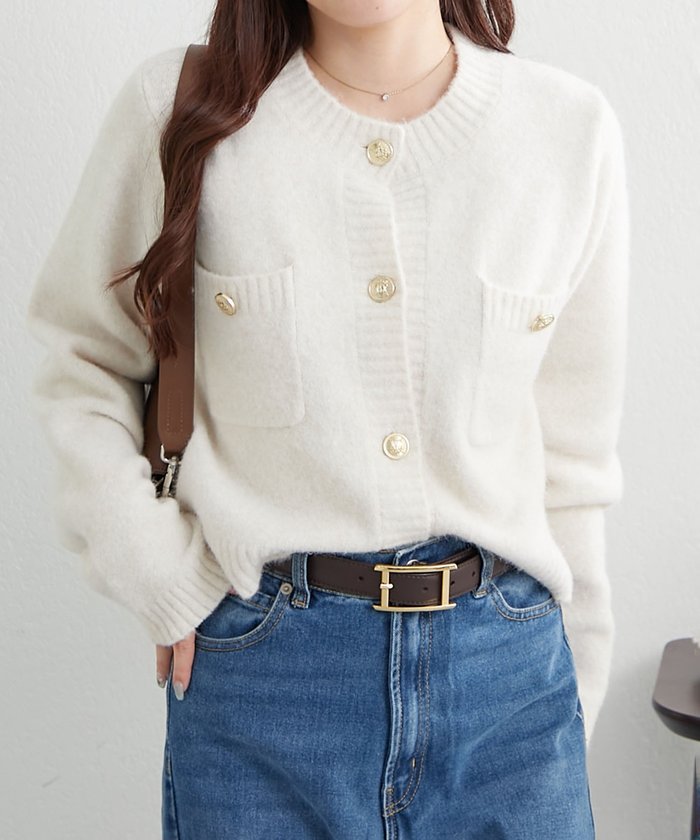 ナイスクラップ NICE CLAUP 【WEB先行予約】ポケット付クルーネックカーディガン （CGY） CGY