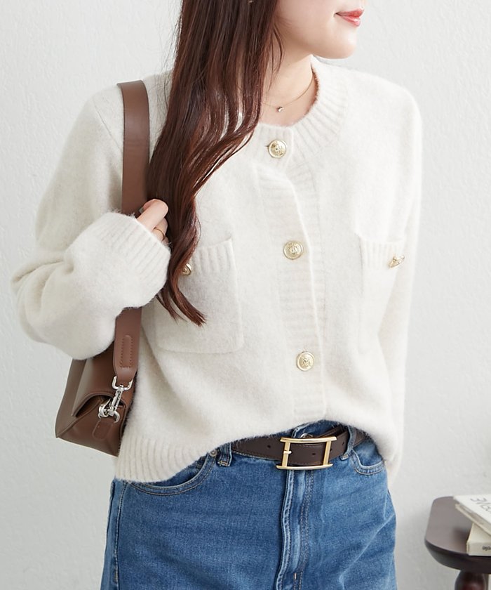 ナイスクラップ NICE CLAUP 【WEB先行予約】ポケット付クルーネックカーディガン （CGY） CGY