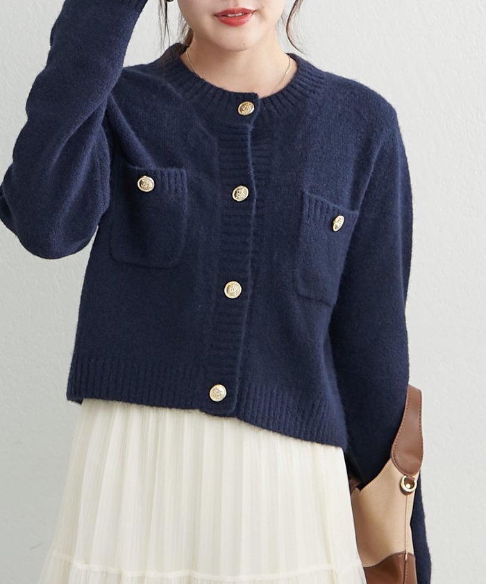 ナイスクラップ NICE CLAUP 【WEB先行予約】ポケット付クルーネックカーディガン （CGY） CGY