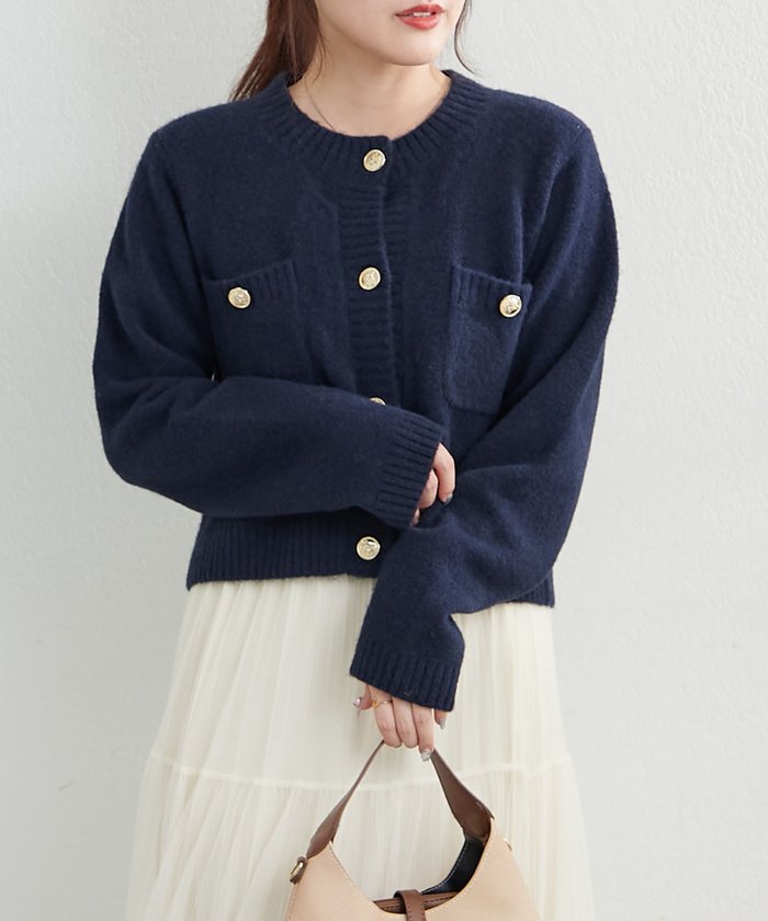 ナイスクラップ NICE CLAUP 【WEB先行予約】ポケット付クルーネックカーディガン （CGY） CGY