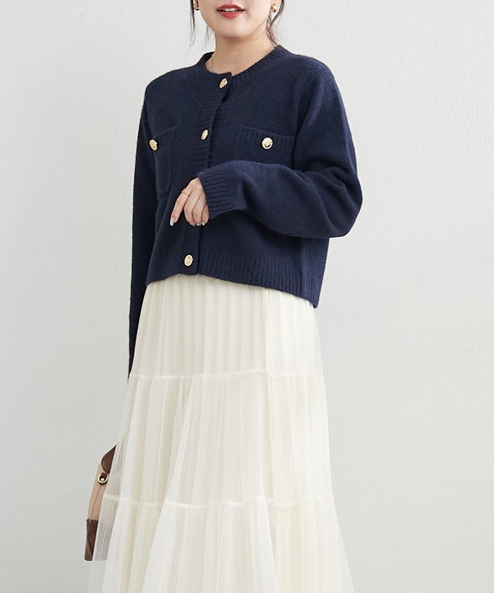 ナイスクラップ NICE CLAUP 【WEB先行予約】ポケット付クルーネックカーディガン （CGY） CGY