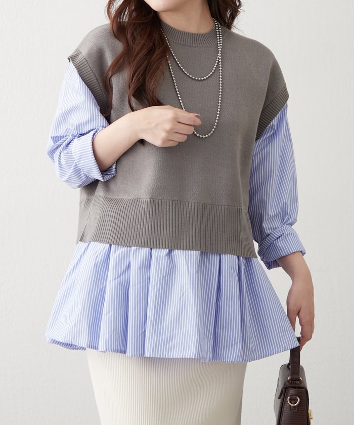 ナイスクラップ NICE CLAUP カンタンこなれ感♪レイヤードプルオーバー （GY） GY