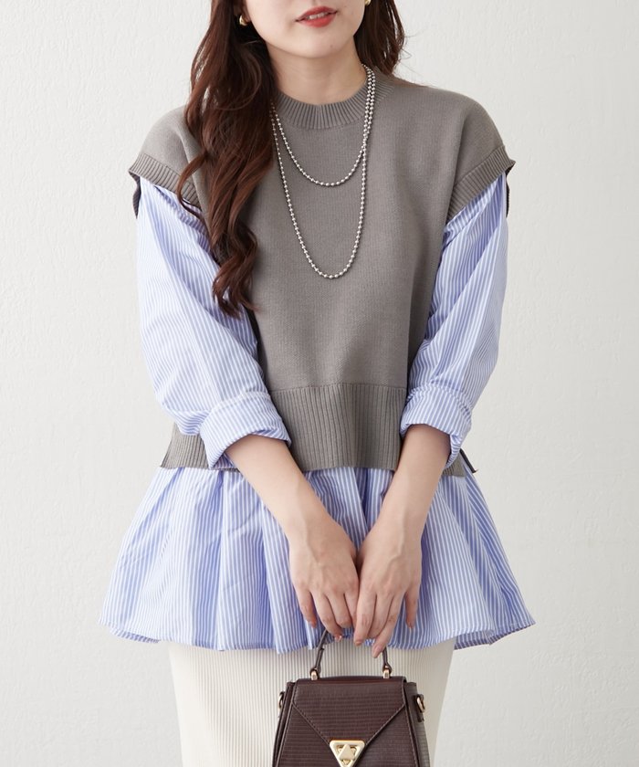 ナイスクラップ NICE CLAUP カンタンこなれ感♪レイヤードプルオーバー （GY） GY