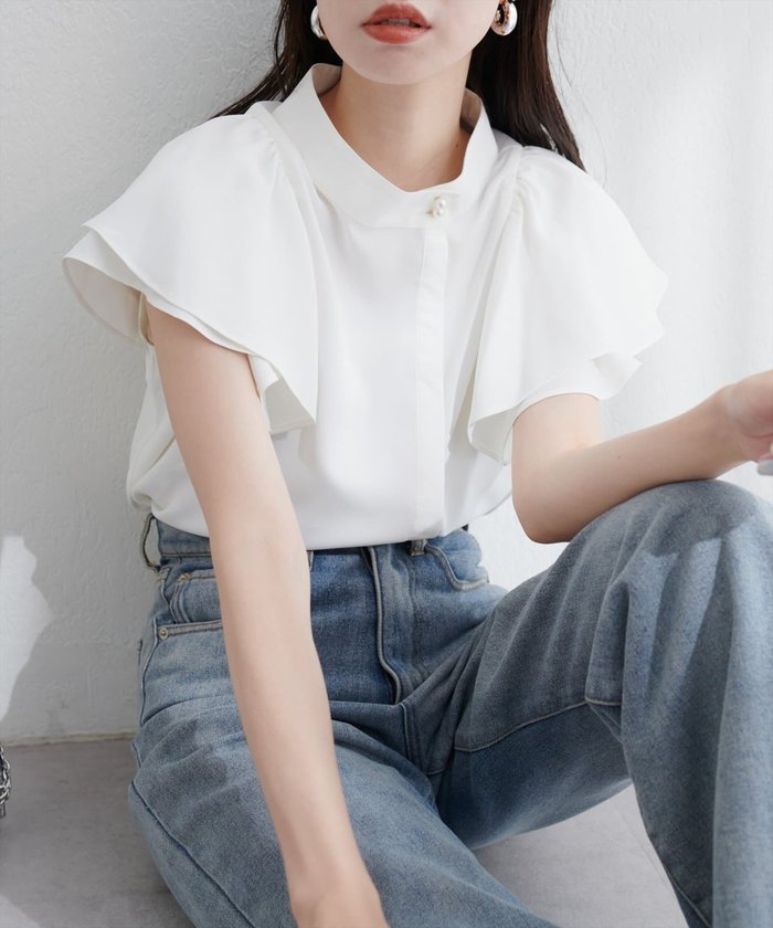 ナイスクラップ NICE CLAUP 【natural couture】ラッフルフリルフロントアシメブラウス （OFF） OFF