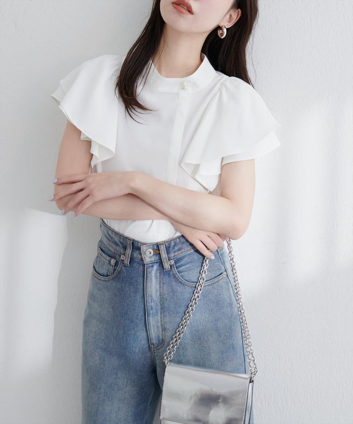 ナイスクラップ NICE CLAUP 【natural couture】ラッフルフリルフロントアシメブラウス （OFF） OFF