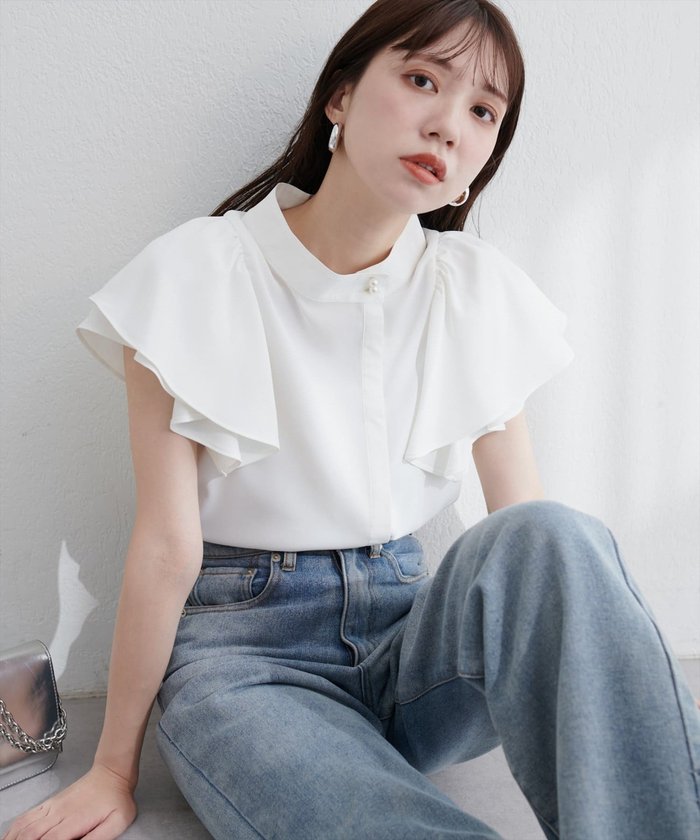 ナイスクラップ NICE CLAUP 【natural couture】ラッフルフリルフロントアシメブラウス （OFF） OFF