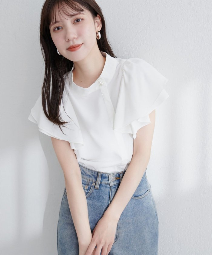 ナイスクラップ NICE CLAUP 【natural couture】ラッフルフリルフロントアシメブラウス （OFF） OFF