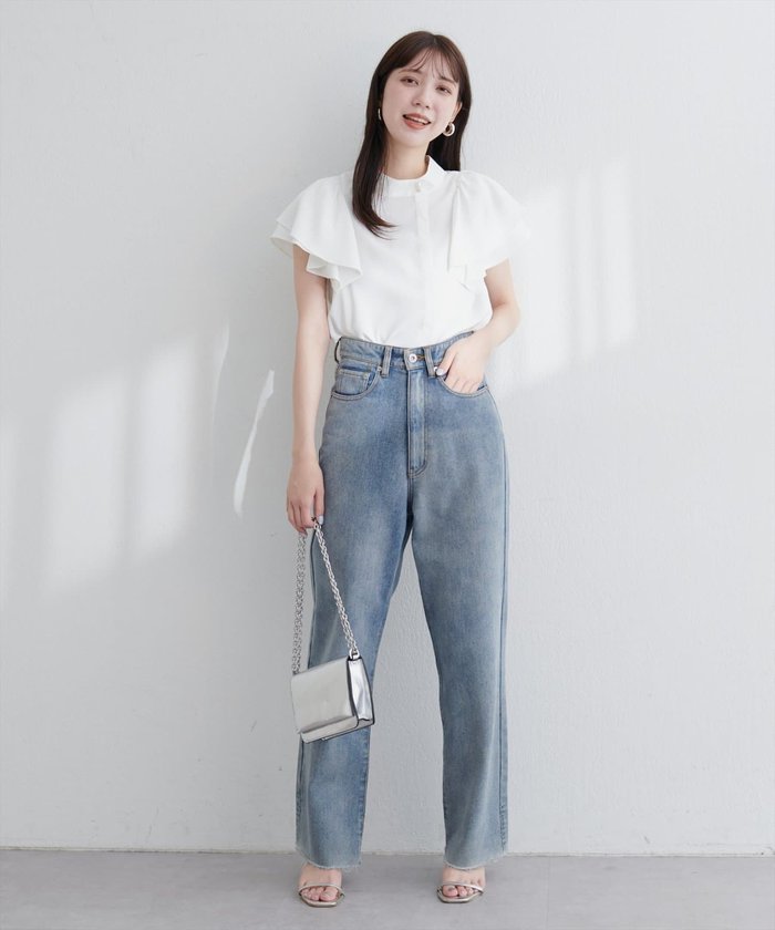 ナイスクラップ NICE CLAUP 【natural couture】ラッフルフリルフロントアシメブラウス （OFF） OFF