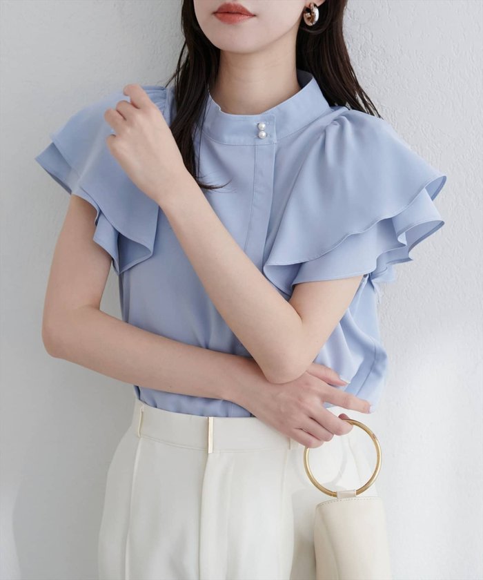 ナイスクラップ NICE CLAUP 【natural couture】ラッフルフリルフロントアシメブラウス （OFF） OFF