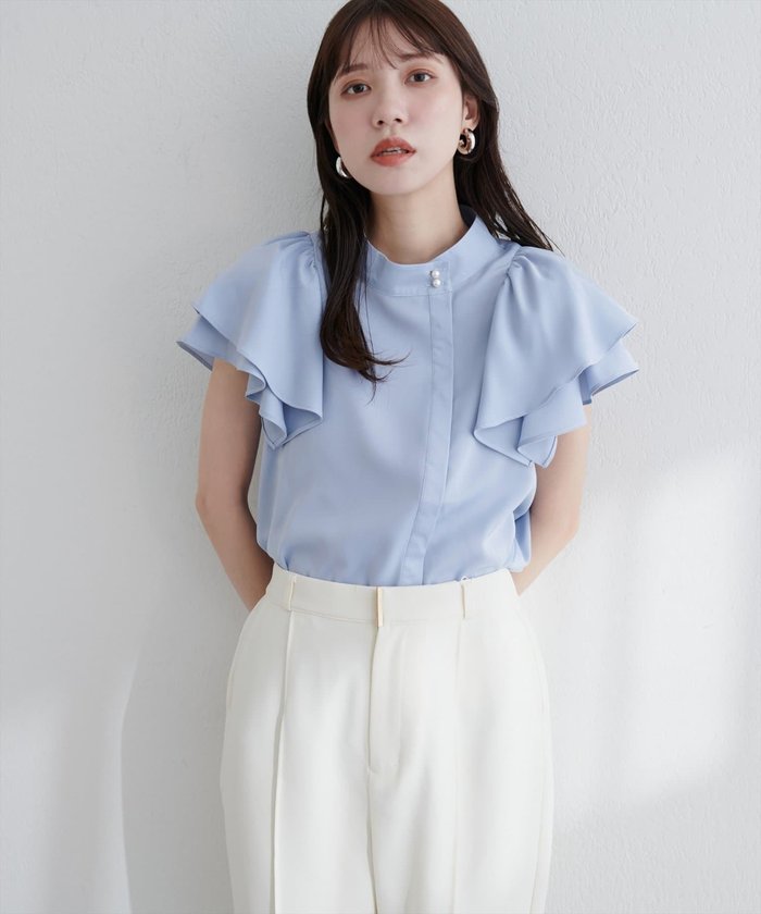 ナイスクラップ NICE CLAUP 【natural couture】ラッフルフリルフロントアシメブラウス （OFF） OFF