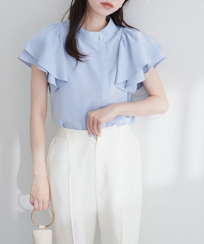 ナイスクラップ NICE CLAUP 【natural couture】ラッフルフリルフロントアシメブラウス （OFF） OFF