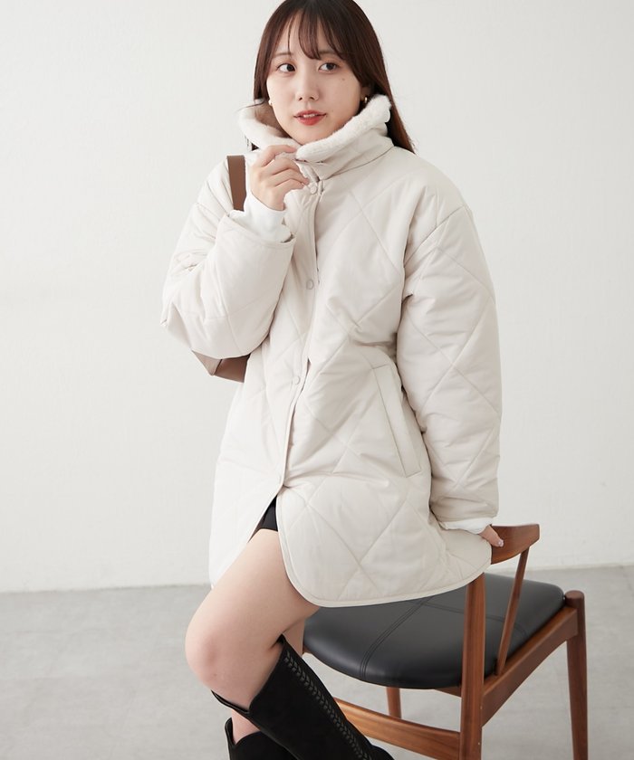 ナイスクラップ NICE CLAUP ファー衿キルティングコート （BE） BE