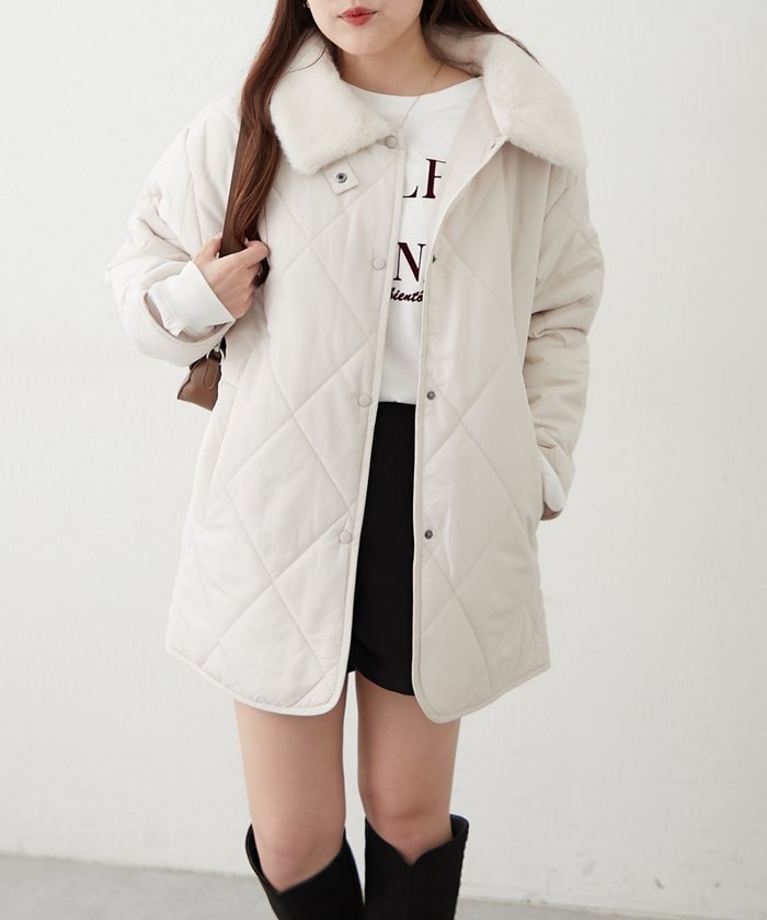 ナイスクラップ NICE CLAUP ファー衿キルティングコート （BE） BE