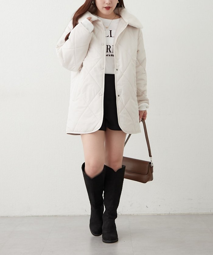 ナイスクラップ NICE CLAUP ファー衿キルティングコート （BE） BE