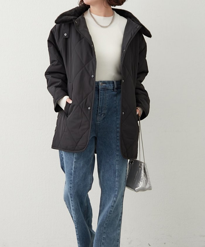 ナイスクラップ NICE CLAUP ファー衿キルティングコート （BE） BE