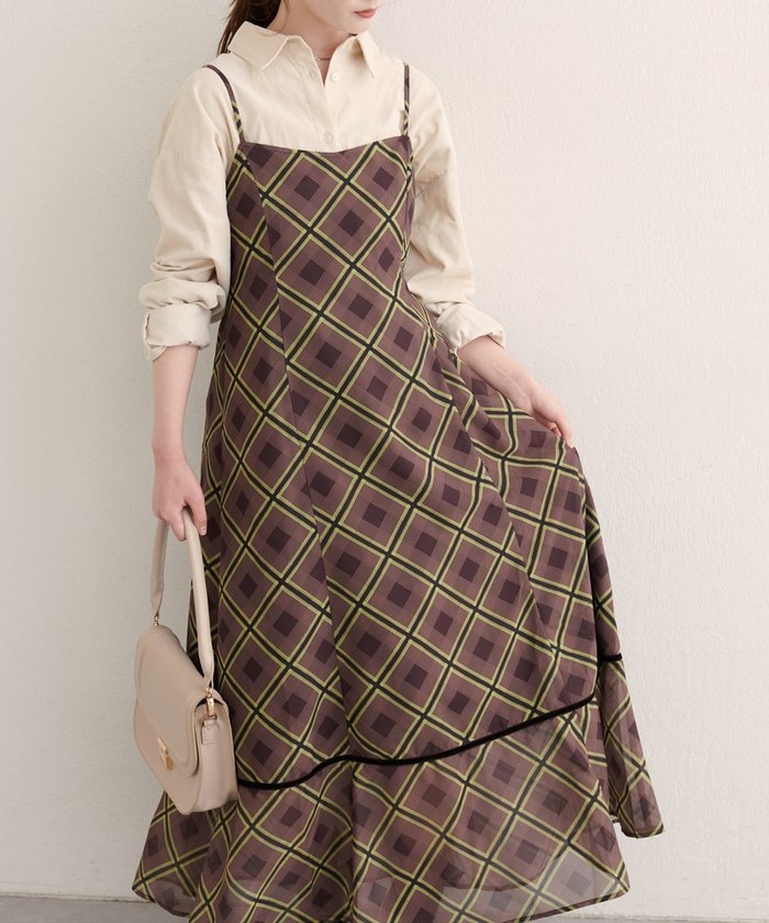 ナイスクラップ NICE CLAUP 【natural couture】ベロア切り替えキャミワンピース （BRM） BRM