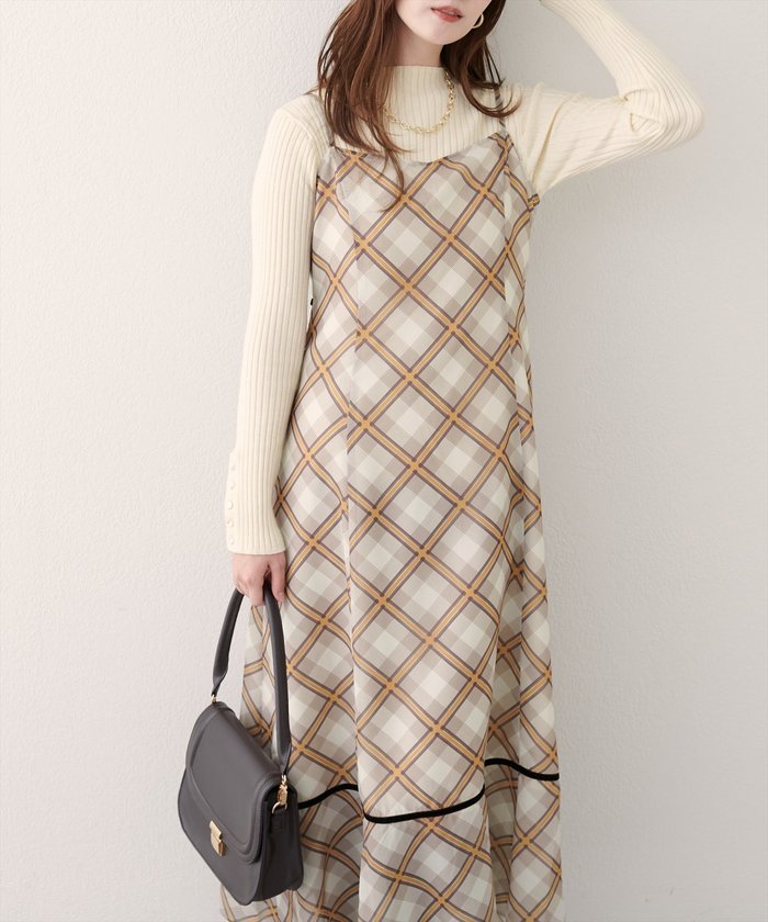 ナイスクラップ NICE CLAUP 【natural couture】ベロア切り替えキャミワンピース （BRM） BRM