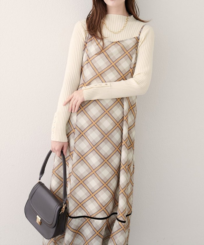 ナイスクラップ NICE CLAUP 【natural couture】ベロア切り替えキャミワンピース （BRM） BRM