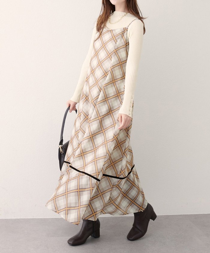 ナイスクラップ NICE CLAUP 【natural couture】ベロア切り替えキャミワンピース （BRM） BRM