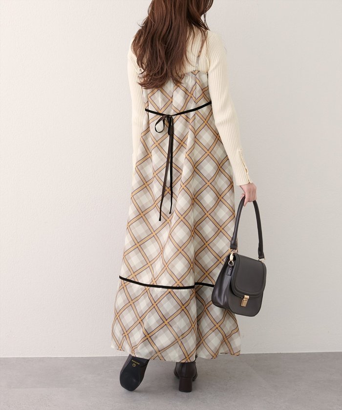 ナイスクラップ NICE CLAUP 【natural couture】ベロア切り替えキャミワンピース （BRM） BRM