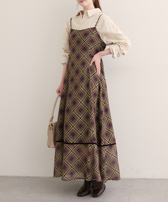 ナイスクラップ NICE CLAUP 【natural couture】ベロア切り替えキャミワンピース （BRM） BRM