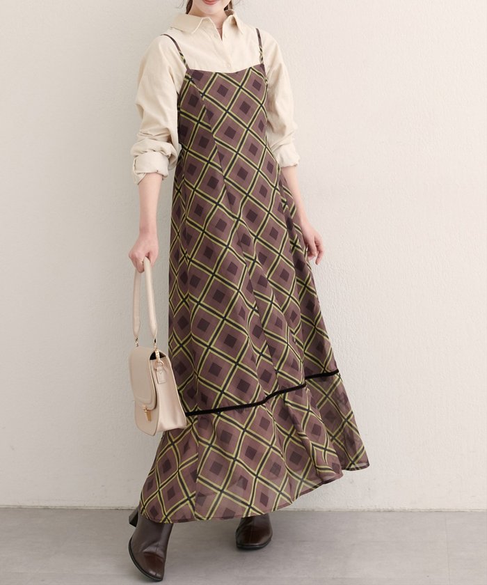 ナイスクラップ NICE CLAUP 【natural couture】ベロア切り替えキャミワンピース （BRM） BRM