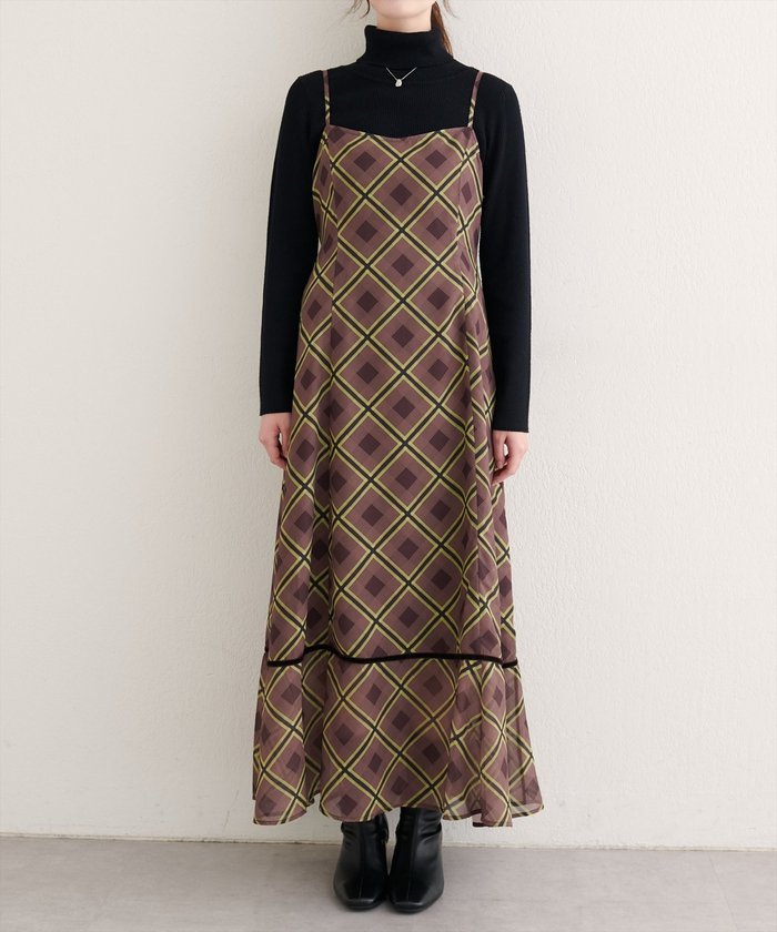 ナイスクラップ NICE CLAUP 【natural couture】ベロア切り替えキャミワンピース （BRM） BRM