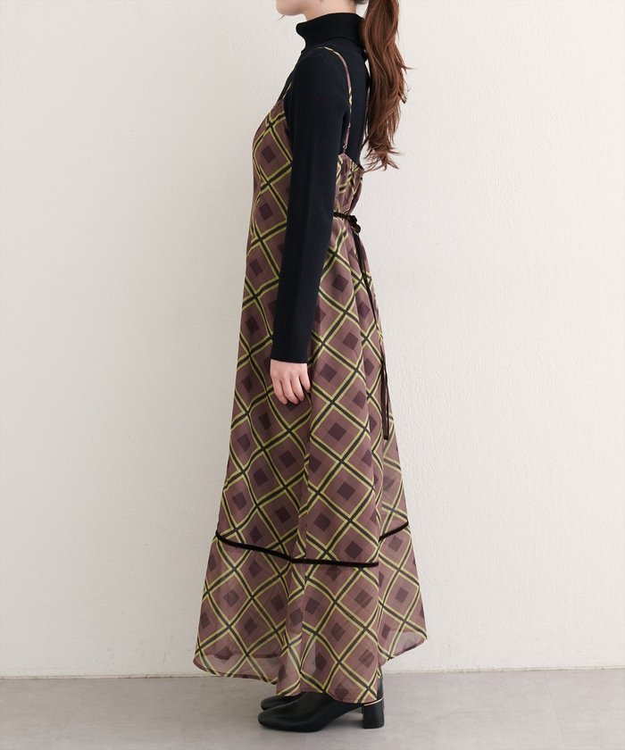 ナイスクラップ NICE CLAUP 【natural couture】ベロア切り替えキャミワンピース （BRM） BRM