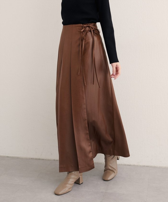 ナイスクラップ NICE CLAUP 【Every very】レザータッチプリーツラップスカート （BR） BR